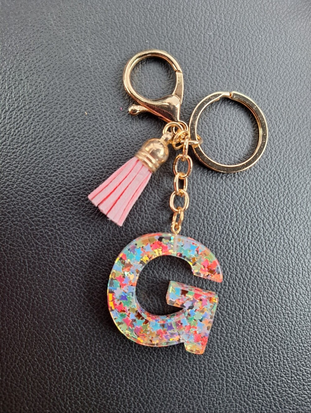 Holographic Star 'G' Initial Keychain Multicolor New